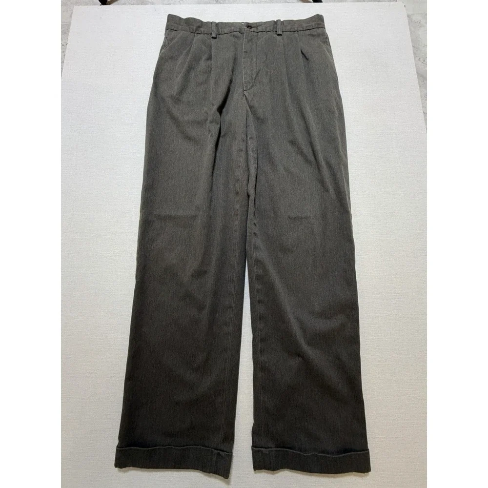 Brooks Brothers Elliot Mens 36x32 Brown Pleated Cuffed Stretch Chino Pants